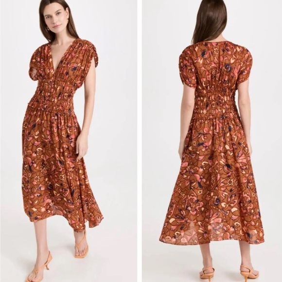 A.L.C. Dresses & Skirts - A.L.C. Lucia Floral Smocked Waist Midi Dress Size 0